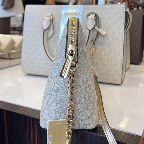 Michael Kors Jet Set Travel Medium Metallic Signature Logo Dome Crossbody Satchl - Picture 16 of 16